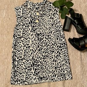 Mock Neck Black & White Cheetah Tank